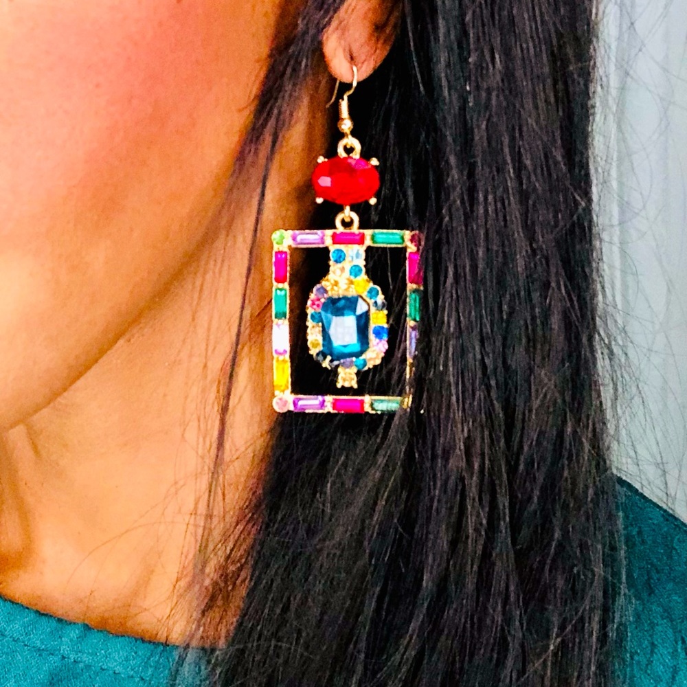 Multi Colored Crystal Dangling Earrings - image 1